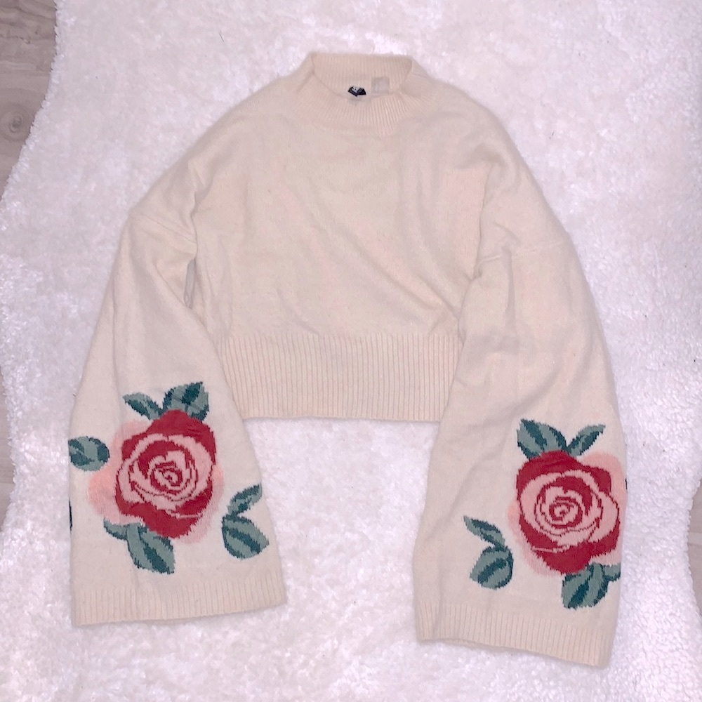 H&M cropped sweater with rose sleeves